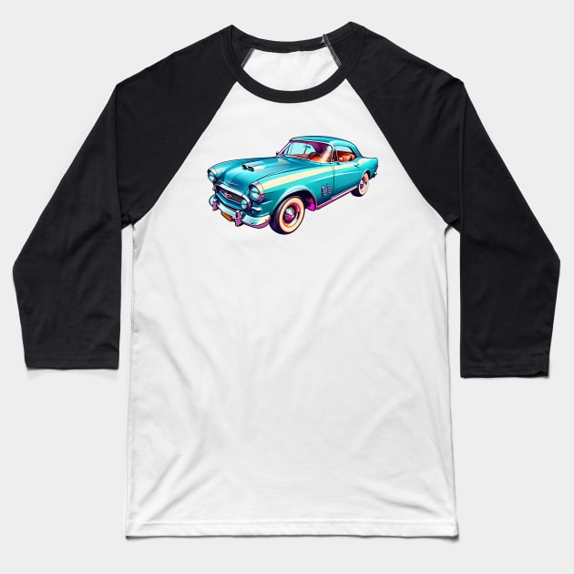 Colored Classic Car Design in Vibrant Vector Style Baseball T-Shirt by Panwise